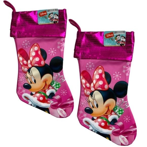 Disney Minnie Mouse Christmas Stocking Set of 2 Large 17 inch Holiday Stockings - Picture 1 of 12